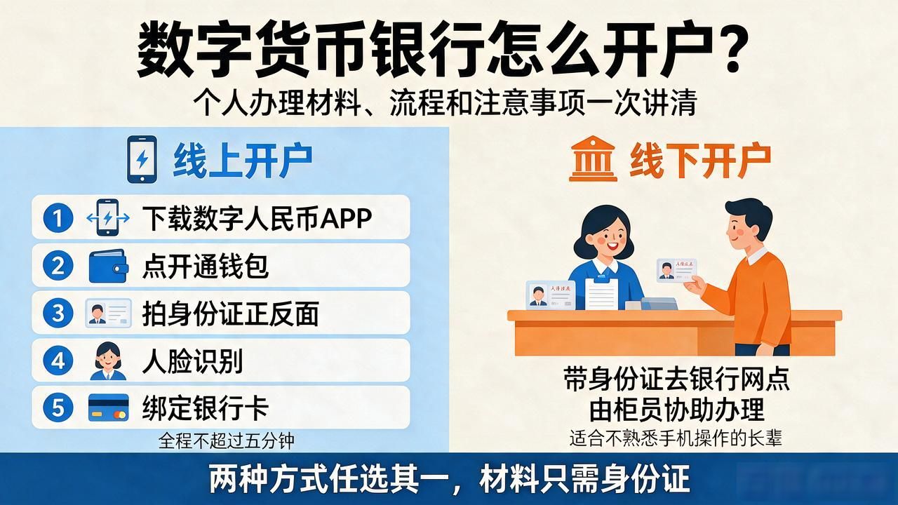数字货币银行怎么开户？个人办理材料、流程和注意事项一次讲清