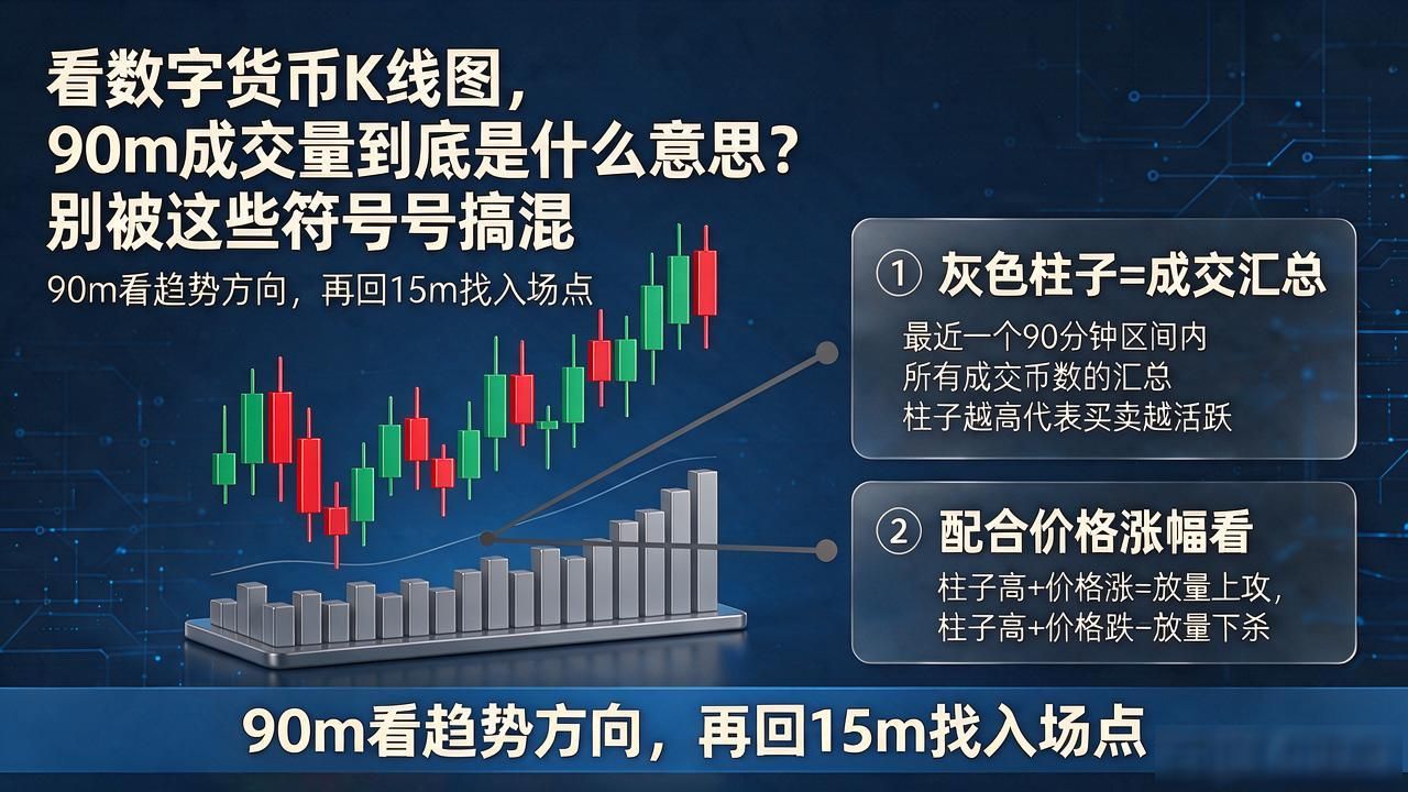 看数字货币K线图，90m成交量到底是什么意思？别被这些符号搞混
